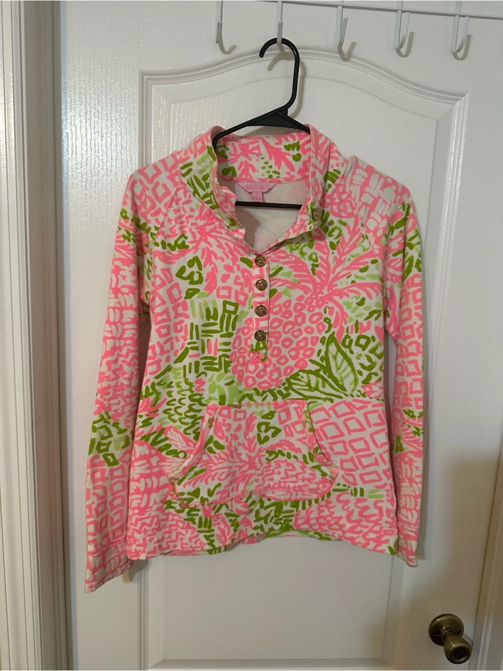 Lilly Pulitzer Skipper Popover Tropi Pineapple Sweatshirt Pink Green Size S⁠